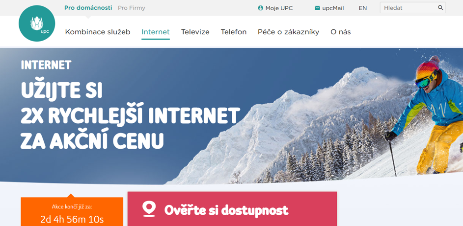 srozumitelný nadpis a odpočítávání na webu UPC