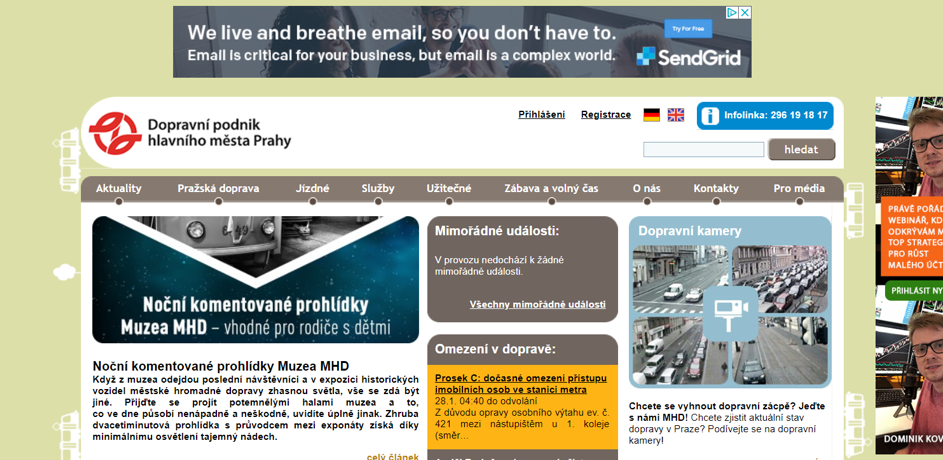 nepřehledný web dopravního podniku Praha